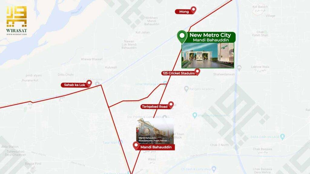 New Metro City Mandi Bahauddin location map showing all nearby places