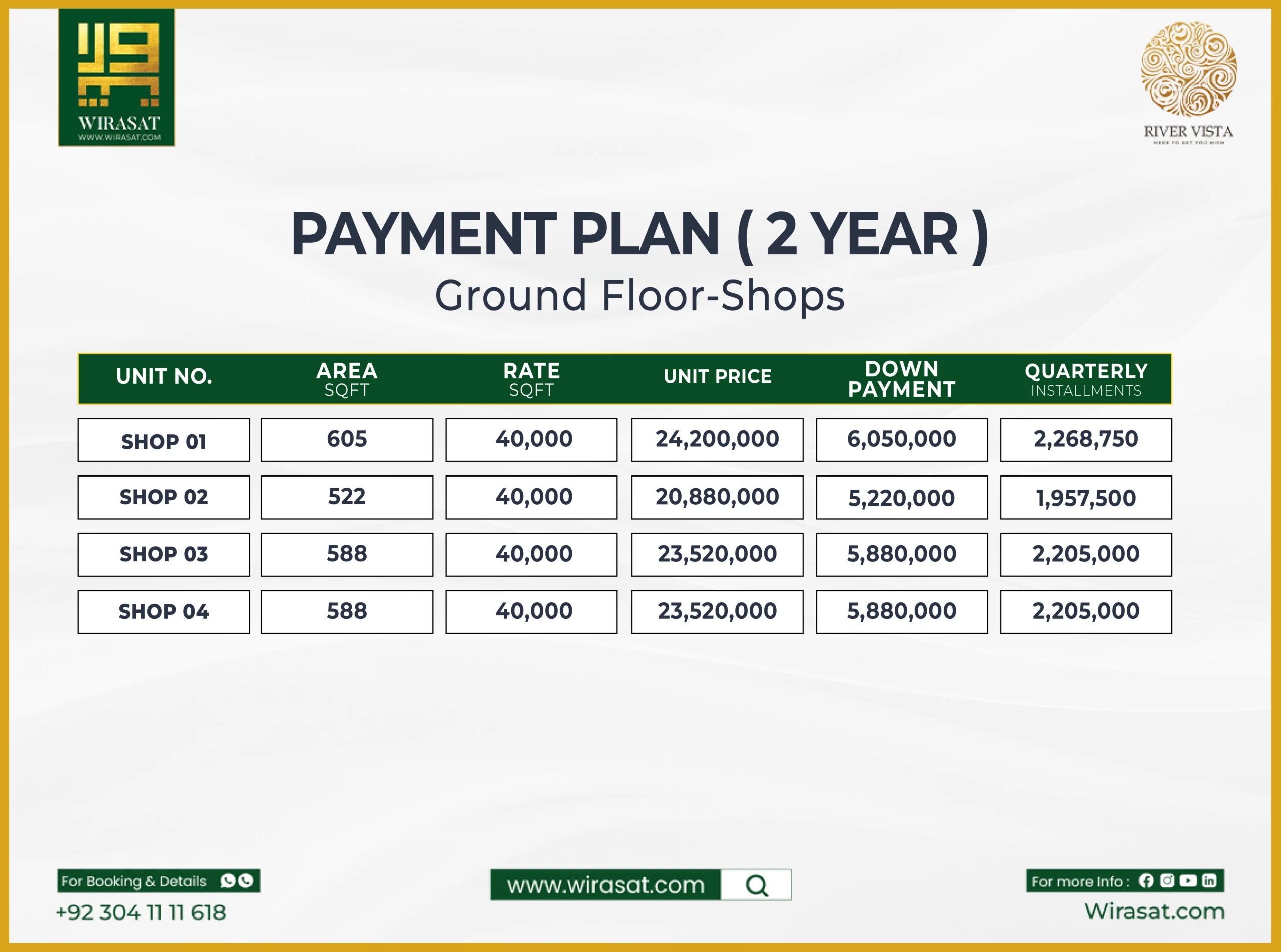 River Vista Ground Floor Shops Payment Plan